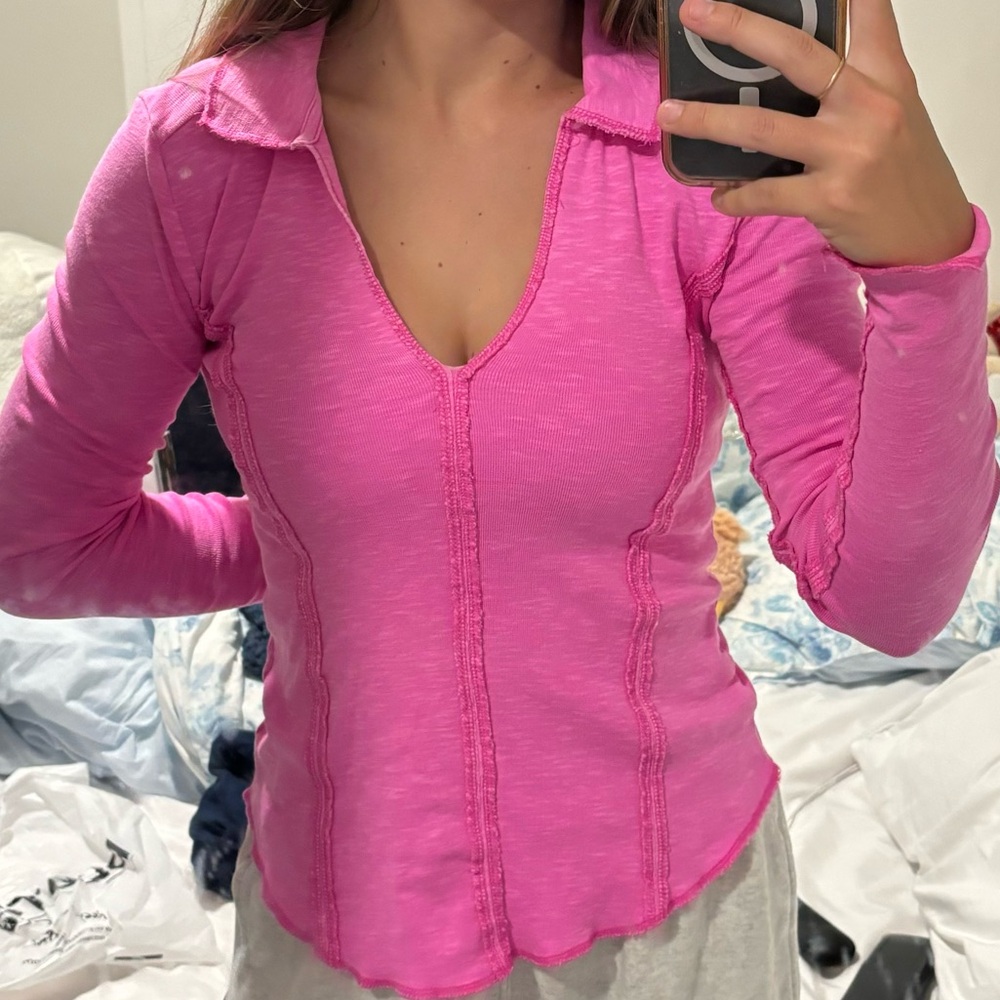 Anthropologie Pilcro Pink Stitched Long Sleeve